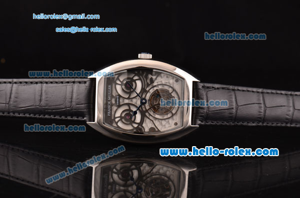 Franck Muller Giga Tourbillon ST22 Automatic Steel Case with Black Leather Strap and White Dial - Blue Hands - Click Image to Close